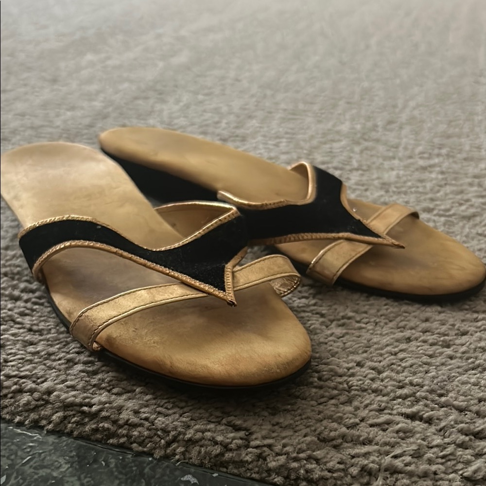 Elegant Gold and Black Women's Sandals - Daniel Green